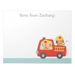 Red Fire Truck Fire fighter Boy and Puppy Notepad
