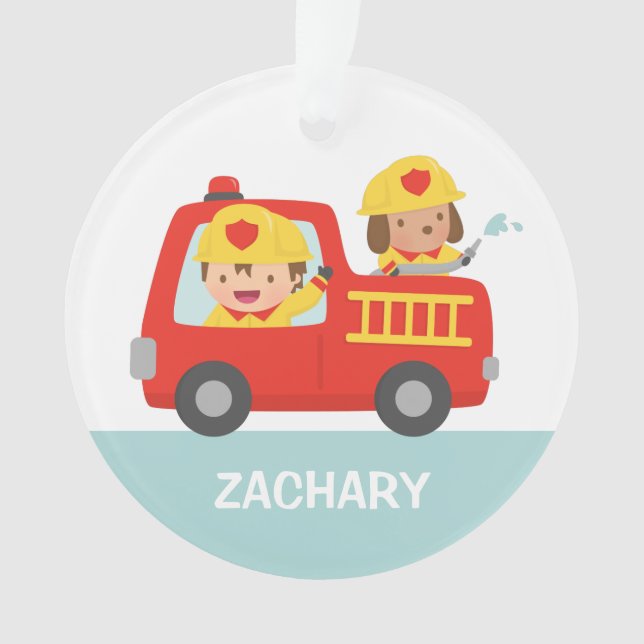 Red Fire Truck Fire fighter Boys Room Decor Ornament (Front)