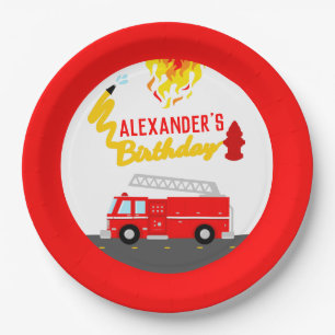 Red Fire Truck Firefighter Birthday Party Paper Plate