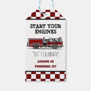 Red Fire Truck Fireman Boys Birthday Thank You Car Gift Tags