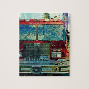 Red Fire Truck Fireman's Art Gift Jigsaw Puzzle