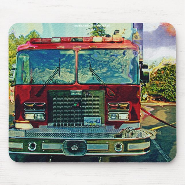 Red Fire Truck Fireman's Art Gift Mouse Mat (Front)