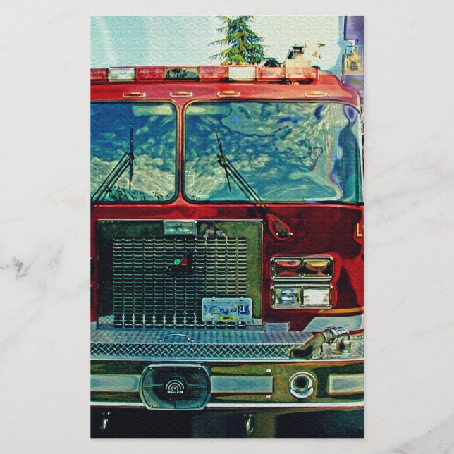 Red Fire Truck Fireman's Art Gift Stationery (Front)