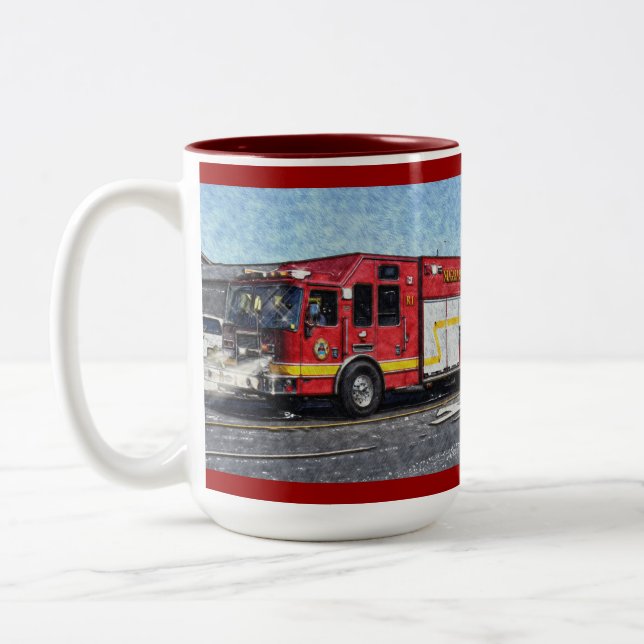 Red Fire Truck Fireman's Drinking Mug (Left)