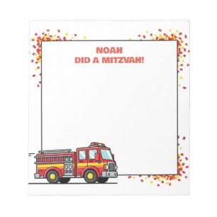 Red Fire Truck Firetruck Personalised Mitzvah Notepad