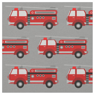 Red Fire Truck Grey Fabric