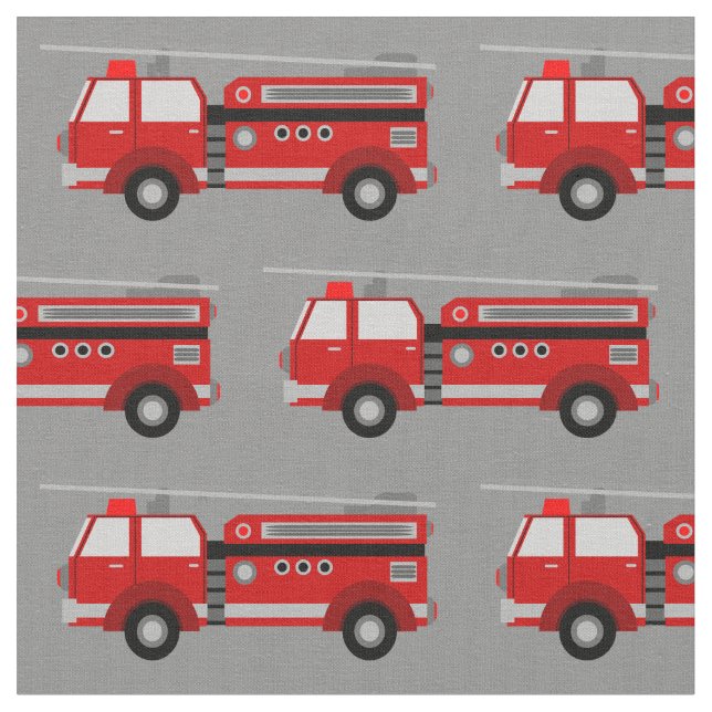 Red Fire Truck Grey Fabric (Close Up)
