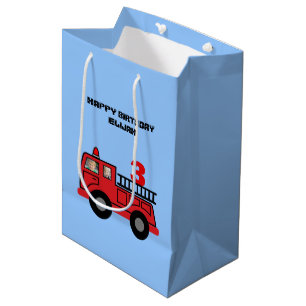 Red Fire Truck Kid's Birthday Photo Custom Medium Gift Bag