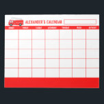 Red Fire Truck Kids Monthly Calendar Notepad<br><div class="desc">Do you know a child who loves firefighters? The Red Fire Truck Kids Monthly Calendar Notepad designed by Enchantfancy Design Company features a cute fire truck with your choice of name text. This blank calendar notepad has room for you to write in the month and each individual day along with...</div>