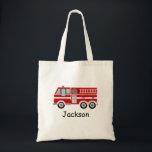 Red Fire Truck Kids Personalised Tote Bag<br><div class="desc">A cute personalised kids fire truck tote bag. Perfect for the little fireman or firetruck fan in your life.</div>