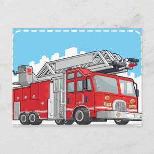 Red Fire Truck or Fire Engine Postcard