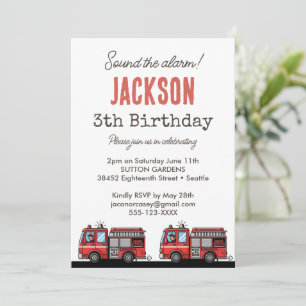 Red Fire Truck Party Décor Custom Kids Birthday Invitation
