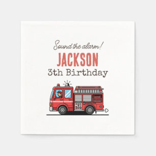 Red Fire Truck Party Décor Custom Kids Birthday Napkin