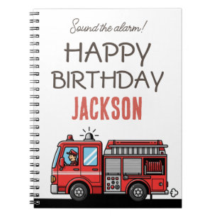 Red Fire Truck Party Décor Custom Kids Birthday Notebook