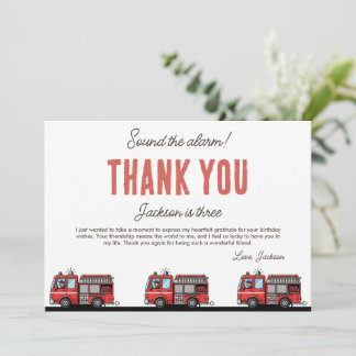 Red Fire Truck Party Décor | Custom Kids Birthday Thank You Card