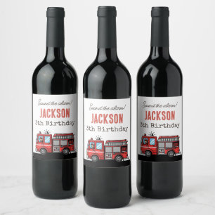 Red Fire Truck Party Décor Custom Kids Birthday Wine Label