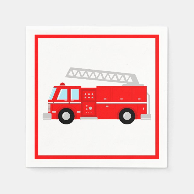Red Fire Truck Party Napkin (Front)