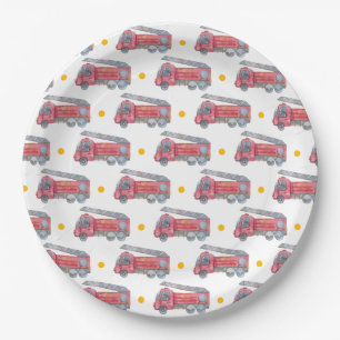 Red Fire truck Party Paper Plate