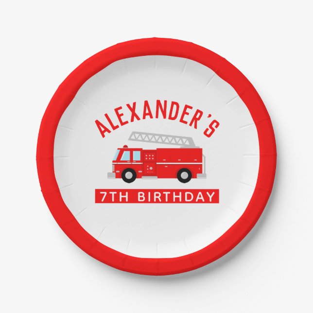 Red Fire Truck Party Paper Plate (Front)