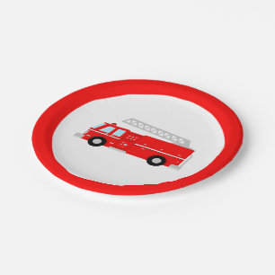 Red Fire Truck Party Paper Plate
