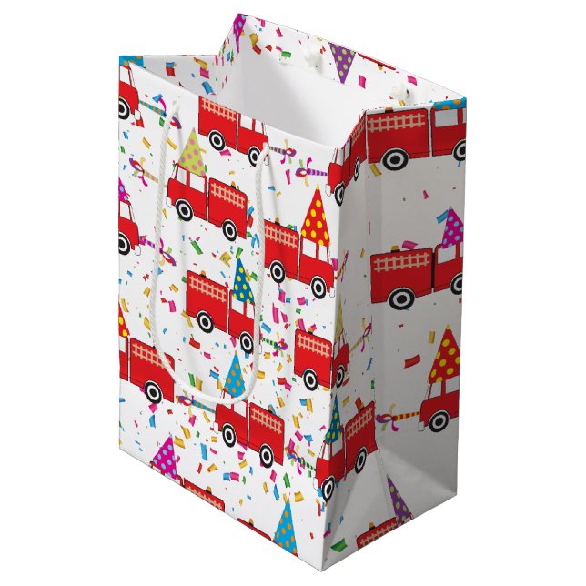 Red Fire Truck Party Pattern Medium Gift Bag (Front Angled)