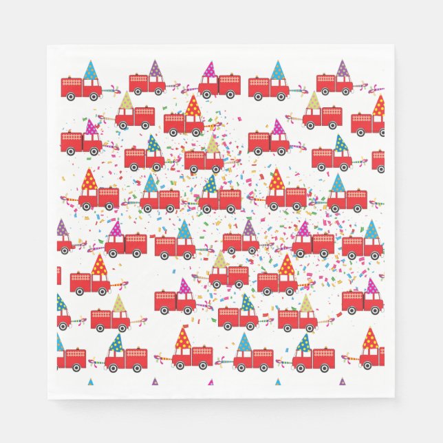 Red Fire Truck Party Pattern Napkin (Front)