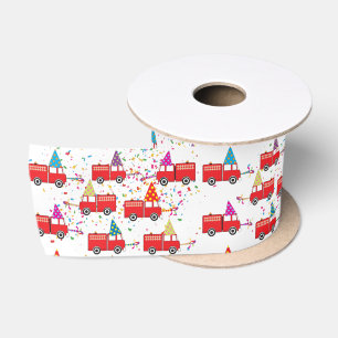 Red Fire Truck Party Pattern Satin Ribbon