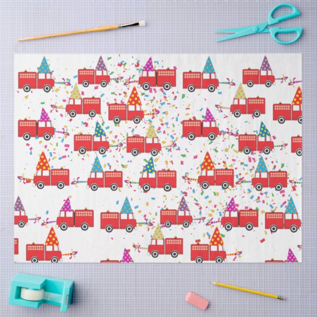 Red Fire Truck Party Pattern  Tissue Paper (Craft)