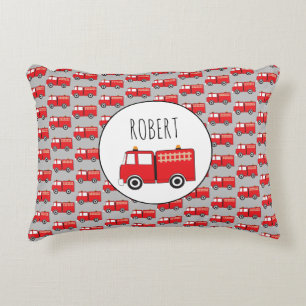 Red Fire Truck Pattern Customised Boys Name Decorative Cushion
