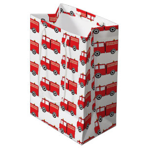 Red Fire Truck Pattern Medium Gift Bag