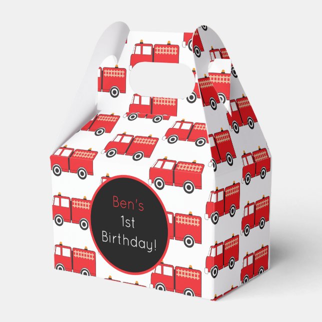 Red Fire Truck Pattern Personalised  Favour Box (Front Side)