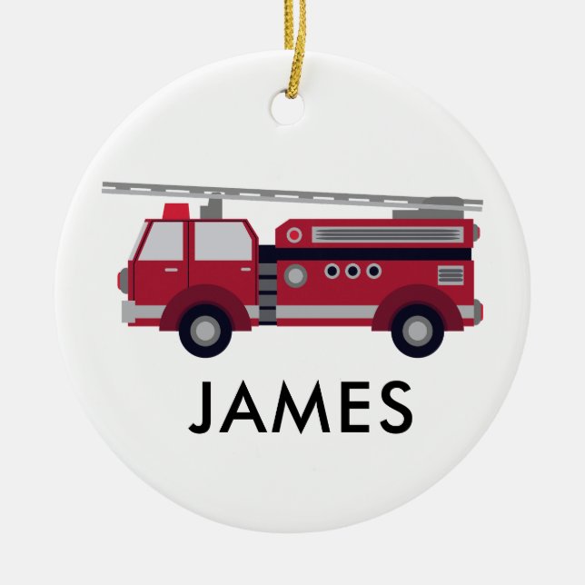 Red Fire truck Personalised Christmas Ornament (Front)