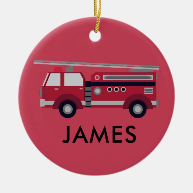 Red Fire truck Personalised Christmas Ornament (Front)