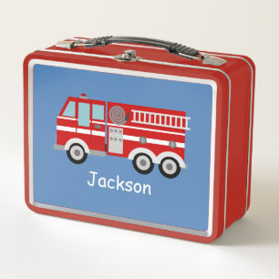 Red Fire Truck Personalised Kids Metal Lunch Box