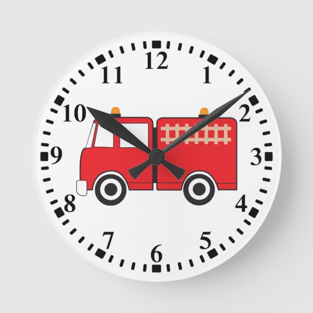 Red Fire Truck Round Clock (Front)