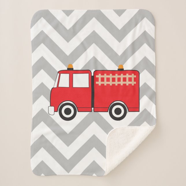 Red Fire Truck Sherpa Blanket (Front)