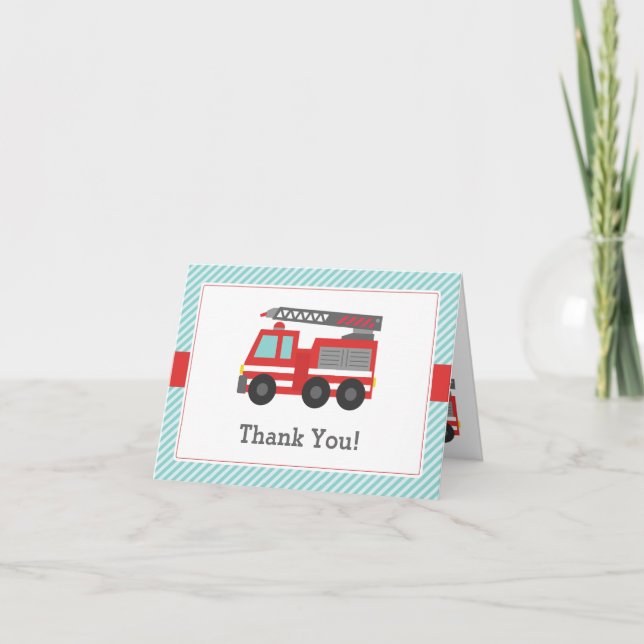 Red Fire Truck Thank You Note Card (Front)