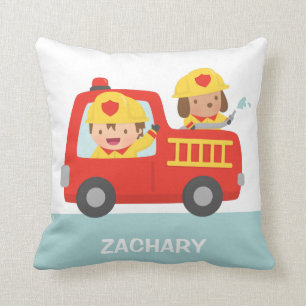 Red Fire Truck with Fire fighter Boys Room Decor Cushion