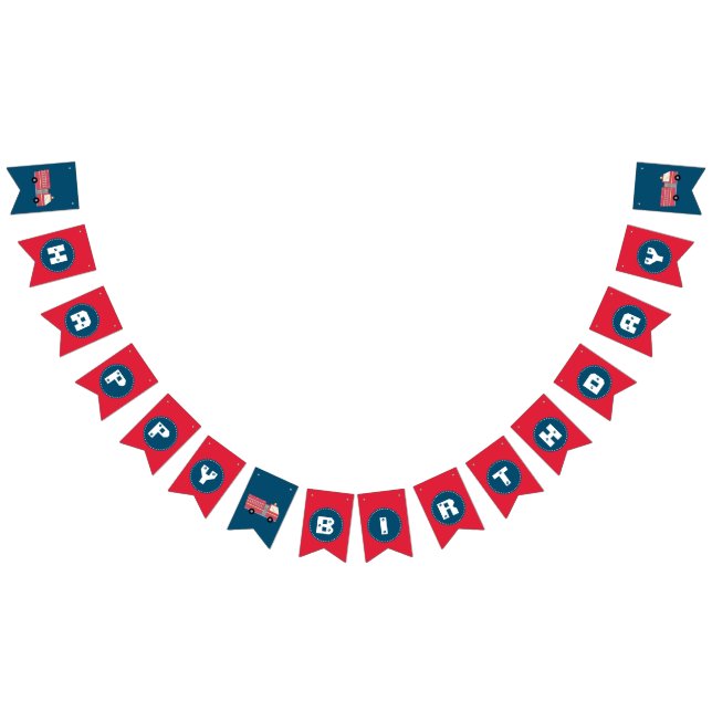 Red Firefighter Alarm Firetruck Birthday Supplies Bunting (All)