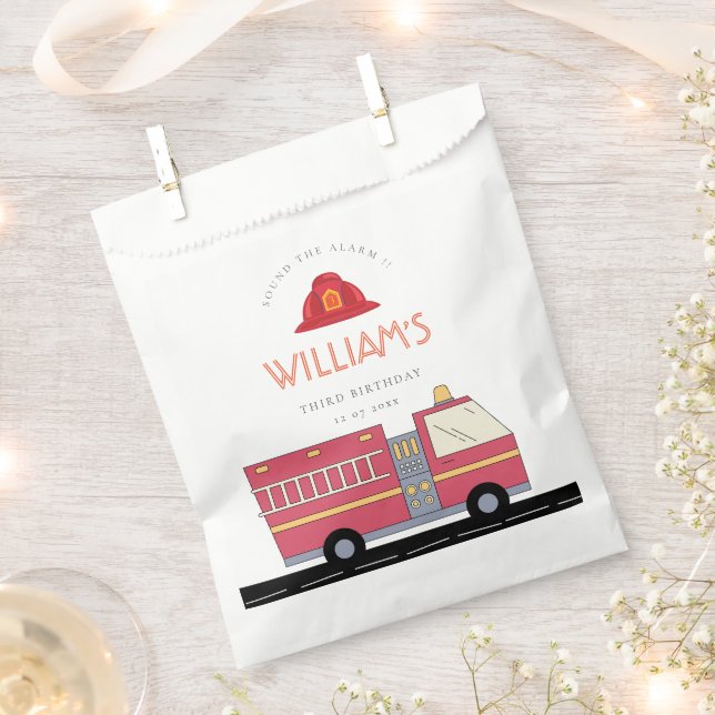 Red Firefighter Alarm Firetruck Birthday Supplies Favour Bags (Clipped)