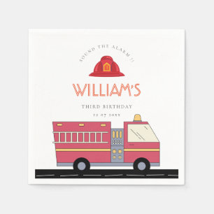 Red Firefighter Alarm Firetruck Birthday Supplies Napkin