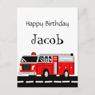Red Firefighter Alarm Firetruck Birthday Supplies, Postcard