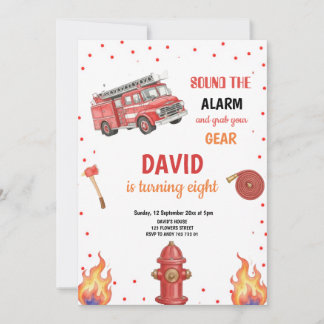 RED FIREFIGHTER BIRTHDAY PARTY INVITATION