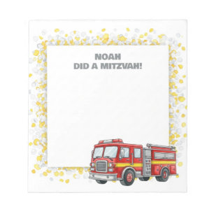 Red FirefIghter Fire Truck Personalised Mitzvah Notepad