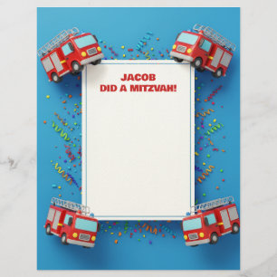 Red Firefighter Firetruck Customised Mitzvah Note Custom Letterhead