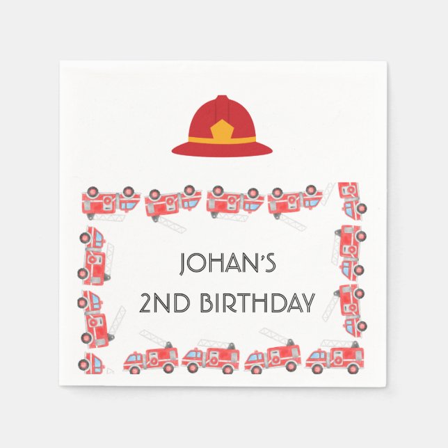 Red Firetruck  Birthday Napkins (Front)