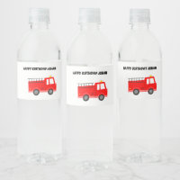 Red Firetruck Birthday Water Bottle Label