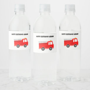 Red Firetruck  Birthday Water Bottle Label