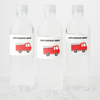 Red Firetruck Birthday Water Bottle Label