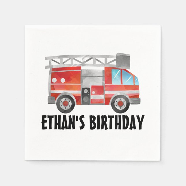 Red Firetruck Child's Birthday Party Napkin (Front)